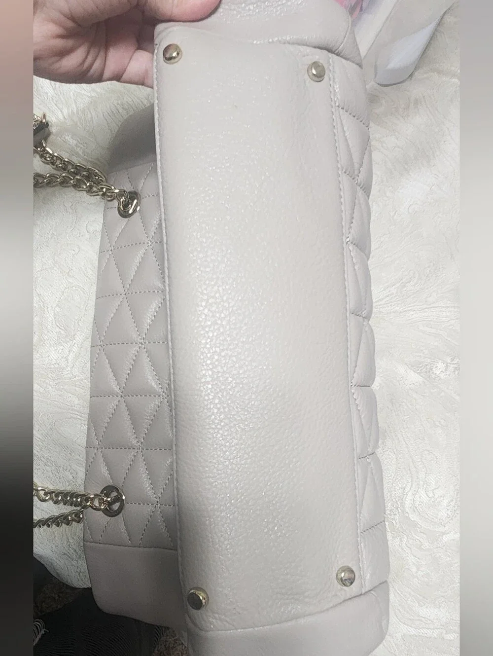 Kate Spade Willis Quilted Pebbled Leather Tote Mousse Frosting Taupe Gray